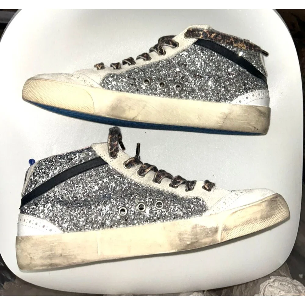 Golden Goose Women's Mid Star Glitter Covered Mid Top Sneakers size 40/9 NWOT